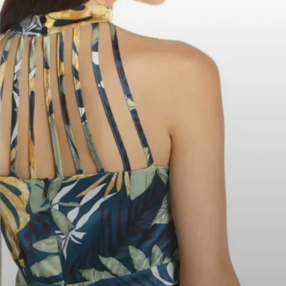 Chelsea28 floral botanical print Size Small strappy back teal Blue green amber